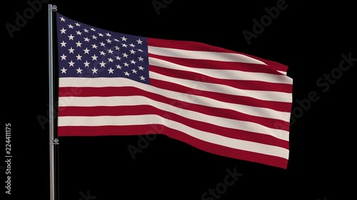 Flag of the United States fluttering in the wind on transparent background, prores with alpha