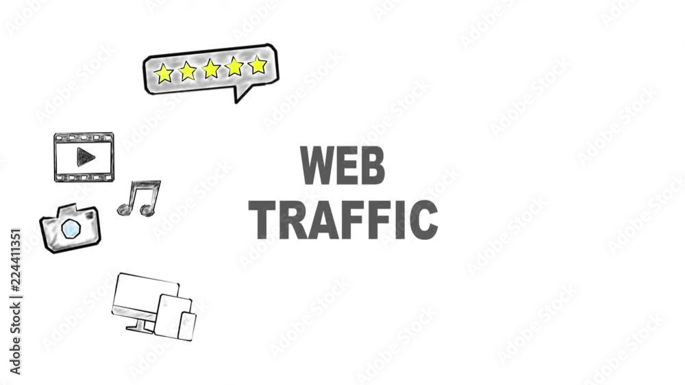 web traffic internet and social media concept, illustration in motion, hand drawing related icons web traffic internet and social media concept, illustration in motion, hand drawing related icons