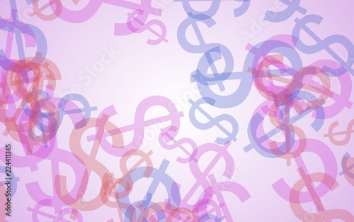 Multicolored translucent dollar signs on white background. Red tones. 3D illustration