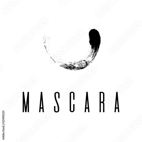 Beauty Makeup Artist logo template with Black textured mascara stroke circle and inscription Beauty on white background. Fashion design of emblem for stylist. Design of logotype and business card