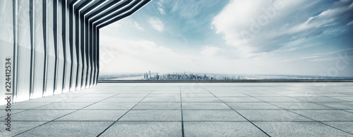 empty floor with modern cityscape in new york