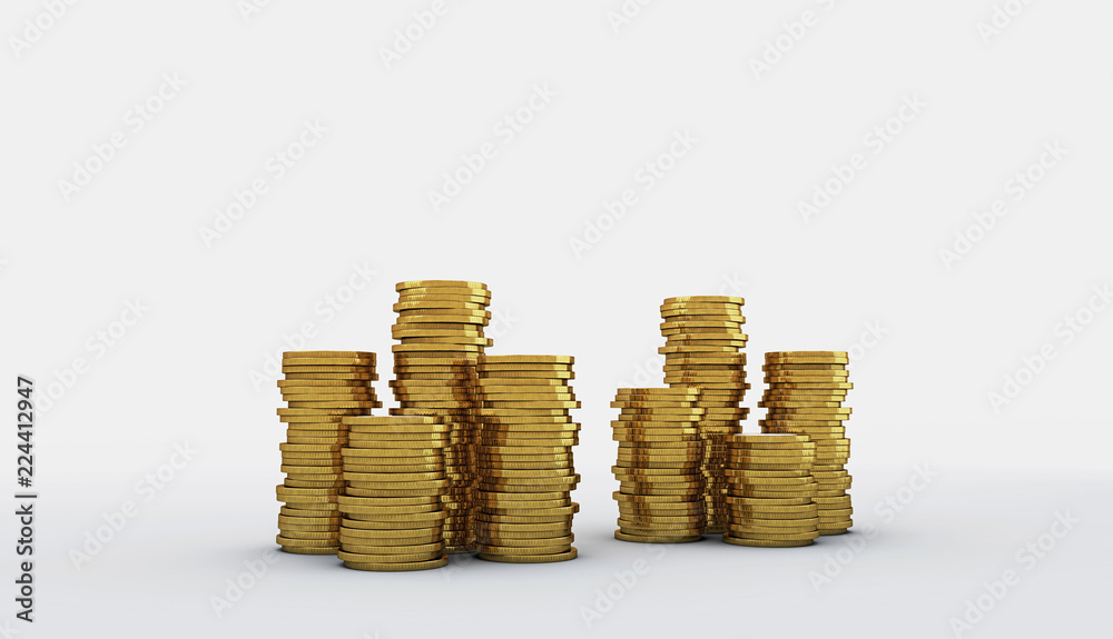 3d rendering of a stack of 1 dollar coins on a light background 3d rendering of a stack of 1 dollar coins on a light background