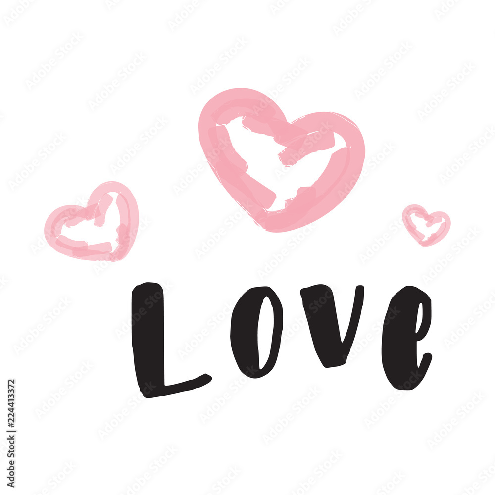 Romantic Valentines day love greeting card with hearts. Vector illustration - love day. Card for February 14. The inscription love. Be my valentine. Calligraphic inscription