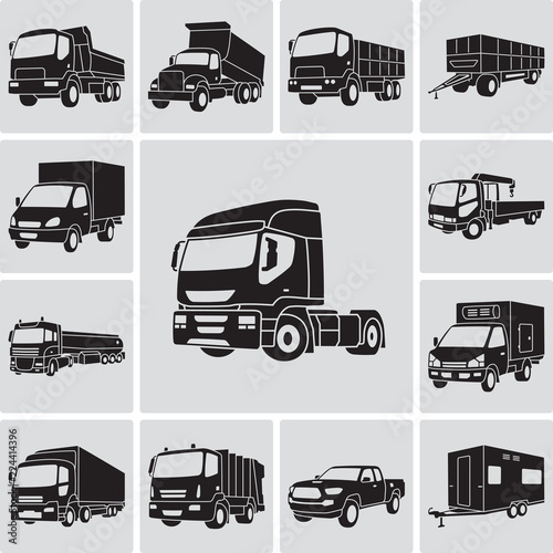 Set of detailed truck icons. Vector illustration