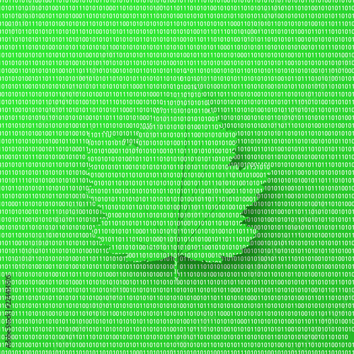 3D rendering of a green tree leaf made of zero and one digits