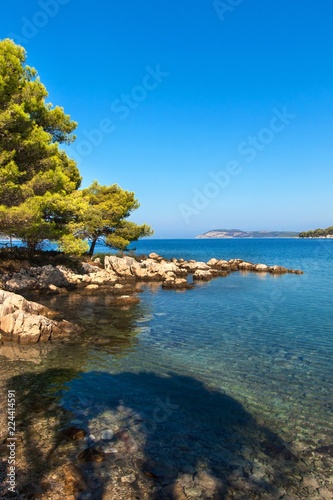 Croatian coast. Sea view from the island of Hvar. Greetings from vacation. Seas and rocks on the coast.