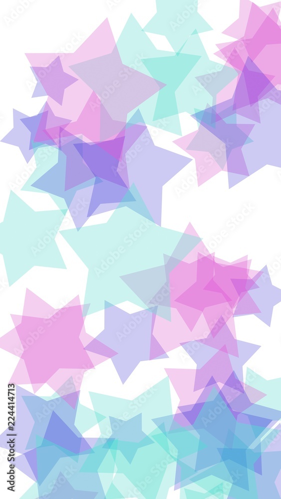 Obraz premium Multicolored translucent stars on a white background. Vertical image orientation. 3D illustration
