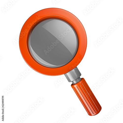 A red magnifier with a red handle