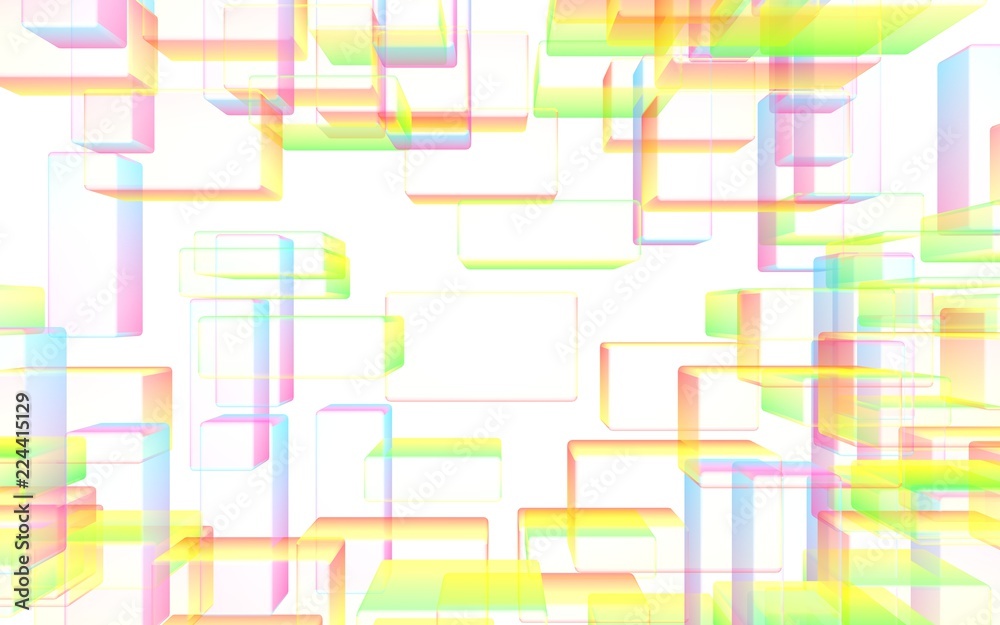 Colorful abstract digital and technology background. The pattern with repeating rectangles. 3D illustration