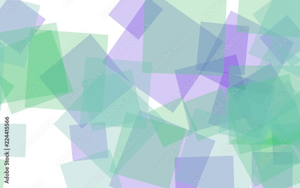 Obraz premium Multicolored translucent squares on white background. Green tones. 3D illustration