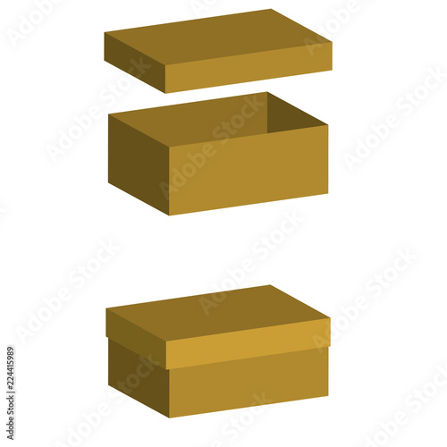 Set of realistic boxes with lid on white background. 3d illustration for design. Open and closed box. Vector illustration.