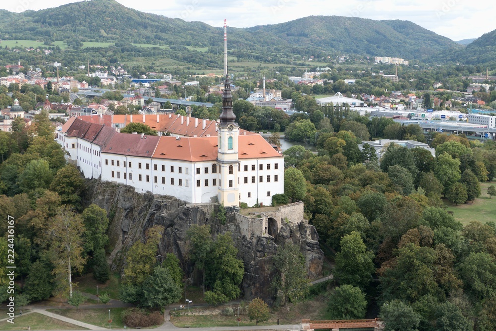 beautiful view of decin city from pastyrska stena rock