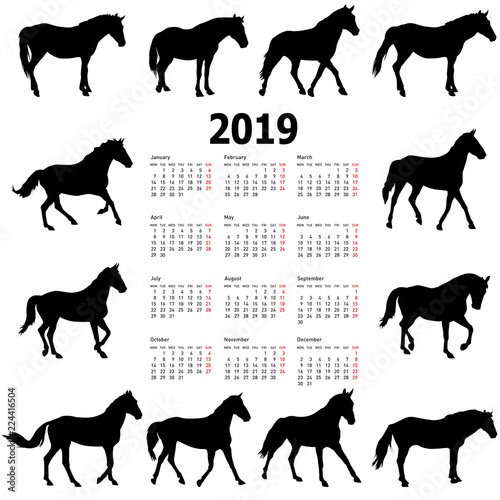 Illustration of horse silhouettes isolated on white background