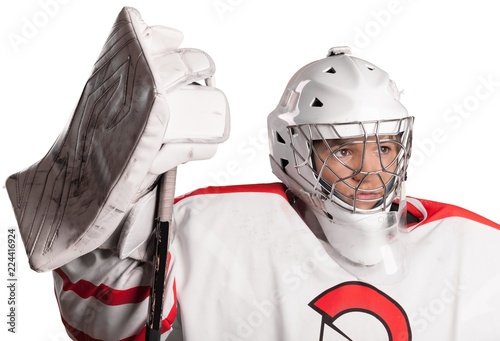 Photography Ice Hokey Goalie, Back View, Isolated