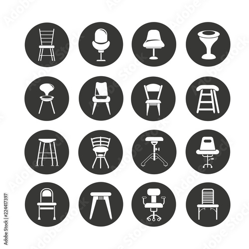 chair icon set in circle buttons