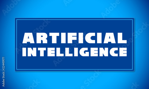 Artificial Intelligence - clear white text written on blue card on blue background