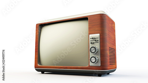 3d rendering of wooden body old retro CRT tv with body and screen outlined paths