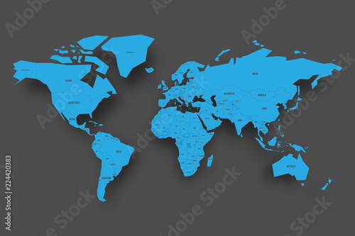 Blue map of World on grey background.