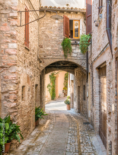 Scenic sight in Spello  flowery and picturesque village in Umbria  province of Perugia  Italy.