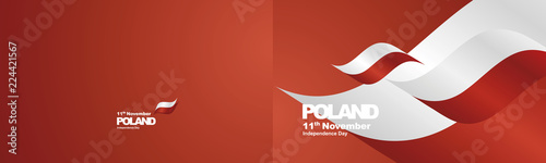 Independence Day Poland flag ribbon two fold landscape background photo