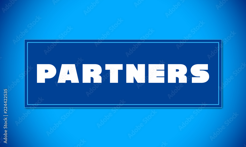 Partners - clear white text written on blue card on blue background