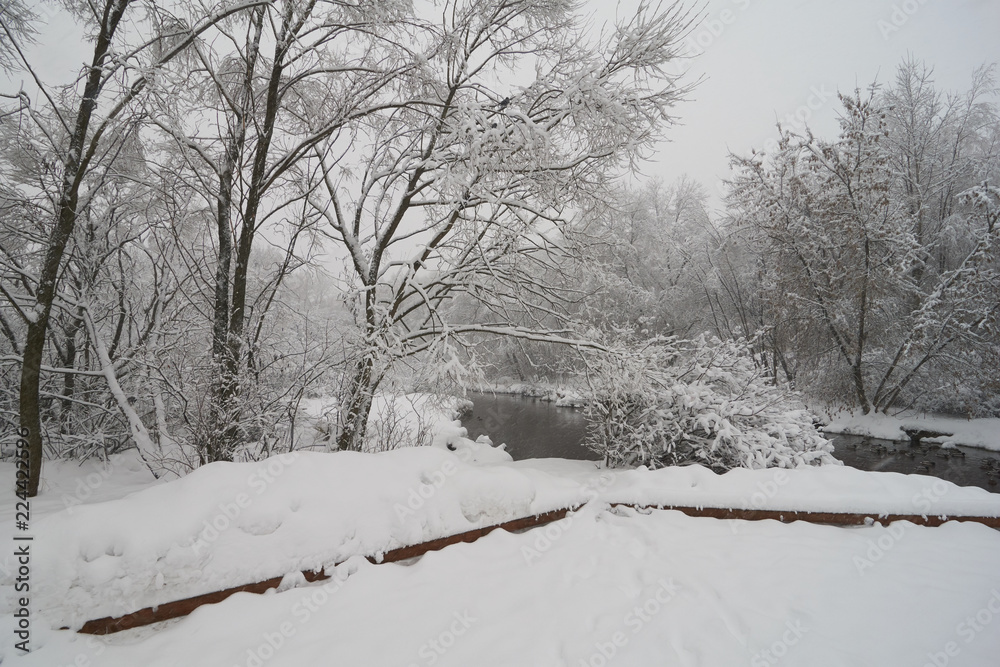 Fototapeta premium Beautiful winter scene on Yauza river