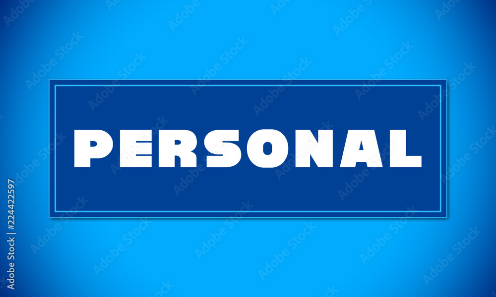 Personal - clear white text written on blue card on blue background