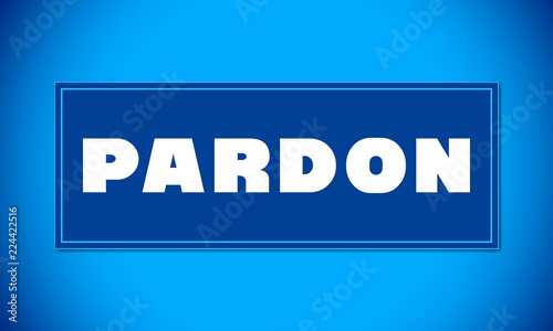 Pardon - clear white text written on blue card on blue background