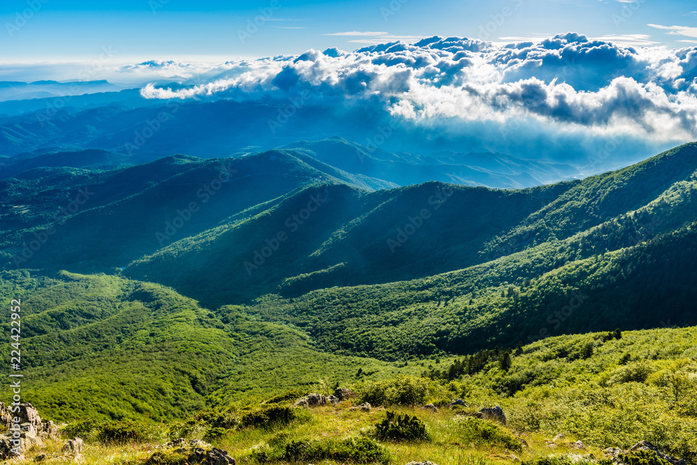 Obraz premium View from the top of the mountain (Peak of Matagalls, Montseny Natural Park, Catalonia, Spain)