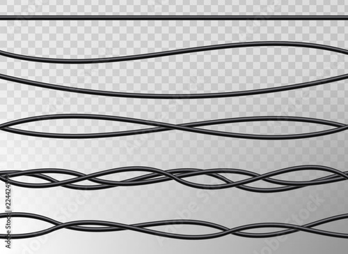 Creative vector illustration of realistic electrical wires flexible network, connection industrial power energy cables isolated on transparent background. Art design. Abstract concept graphic element