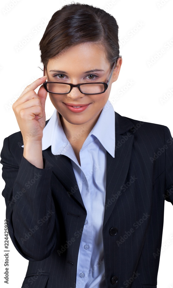 Friendly Businesswoman Holding Glasses - Isolated