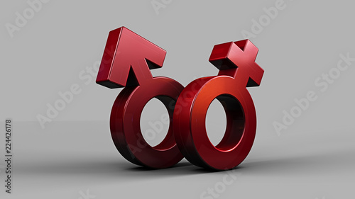 3D Illustration of Pinky Female and Blue Male Symbols Side by Side on a Light Background