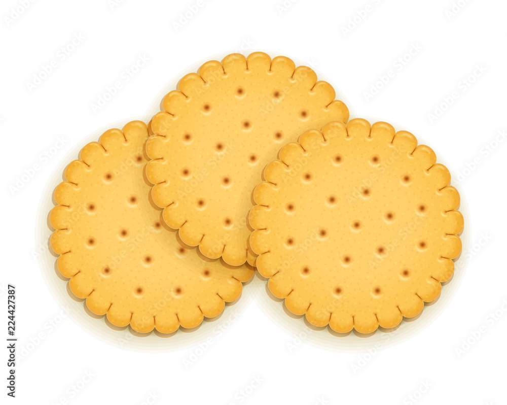 Three delicious round biscuit. Sweet cookie. Cookies. Realistic Three delicious round biscuit. Sweet cookie. Cookies. Realistic