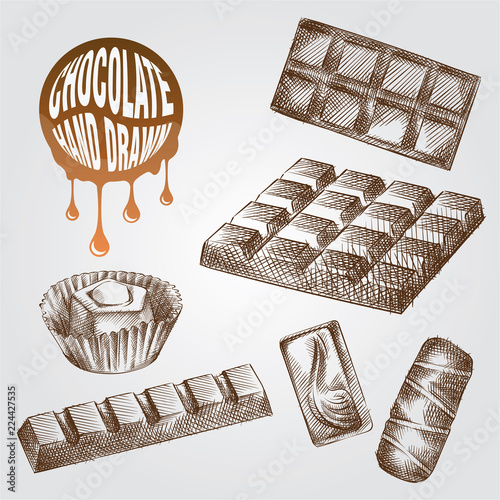 Obraz na plátně Set of hand drawn chocolate isolated on white background