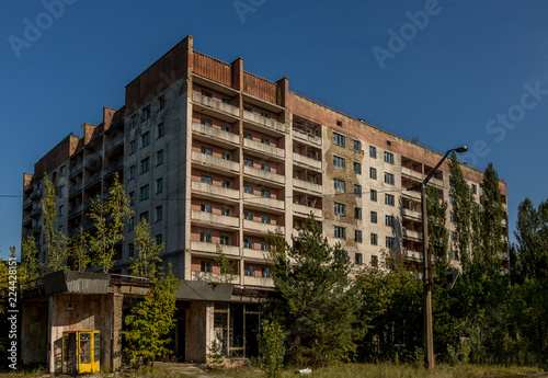The building where the Pripjat people lived before had to evacuate from day to day after the Chernobyl nuclear disaster. Captured 30 years after the disaster.