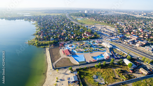 Aerial view of water park from above. Summer photo