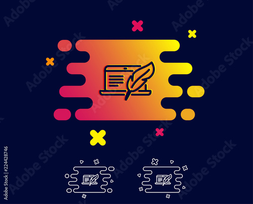 Copywriting notebook line icon. Ð¡opyright feather sign. Media content symbol. Gradient banner with line icon. Abstract shape. Vector