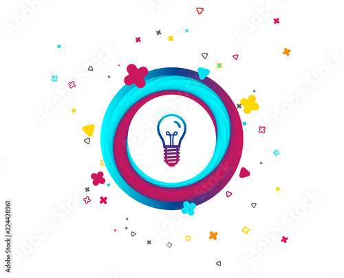 Light bulb icon. Lamp E14 screw socket symbol. Illumination sign. Colorful button with icon. Geometric elements. Vector