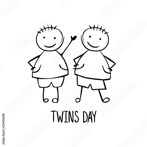 Twins day. Card with linear people