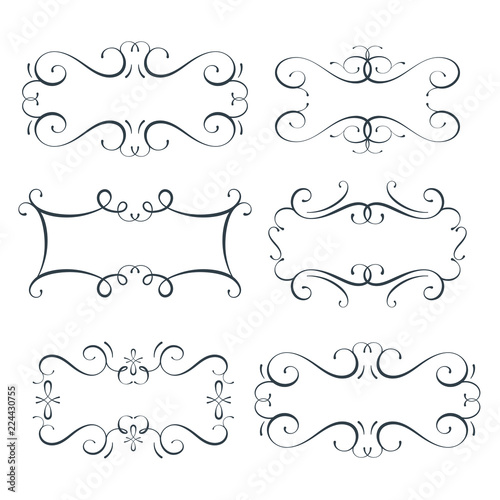 Vector flourish frames set, scroll border collection, place for text and sign, curl decoration elements, vintage divider decor