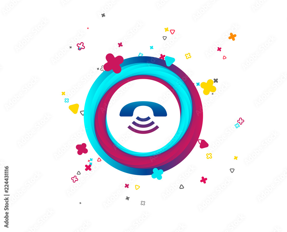 Fototapeta premium Phone sign icon. Support symbol. Call center. Colorful button with icon. Geometric elements. Vector