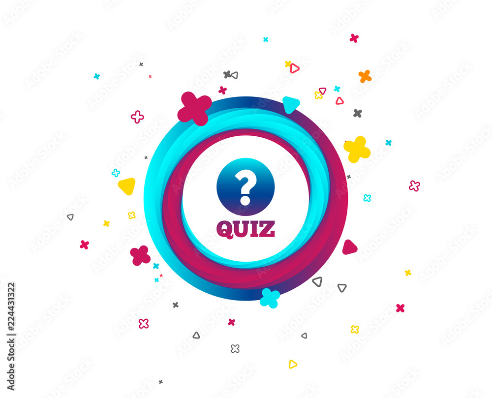 Quiz with question mark sign icon. Questions and answers game symbol. Colorful button with icon. Geometric elements. Vector