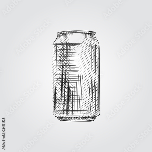 Hand Drawn Aluminum Can Sketch Symbol isolated on white background. Vector Can In Trendy Style.