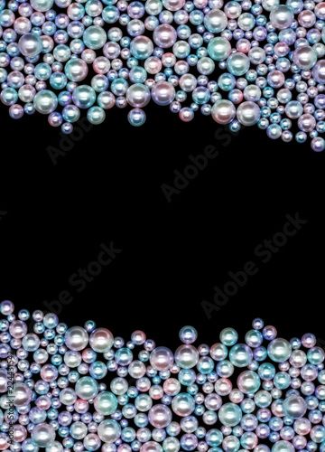 Frame with colorful bead pearltexture on black background photo