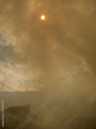 view on the crater of the Ijen volcano in Java  Indonesia  a sulfur mine and toxic gaz