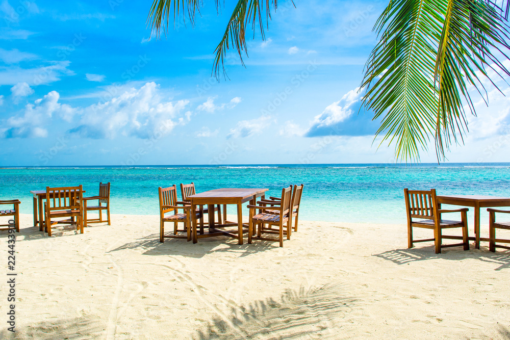 Beautiful landscape with a tropical restaurant