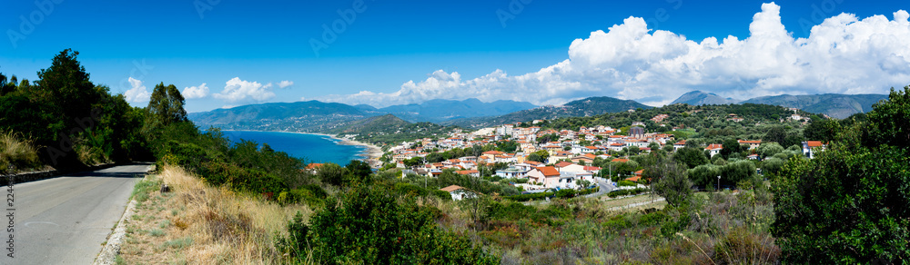 Panoramic View of The City of Ascea, in Italy, on Cloudy Sky Background