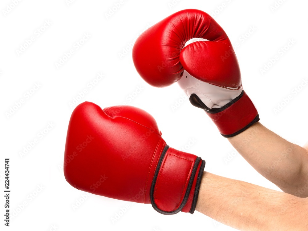 A pair of boxing gloves on hands, Isolated on White Background Photos |  Adobe Stock