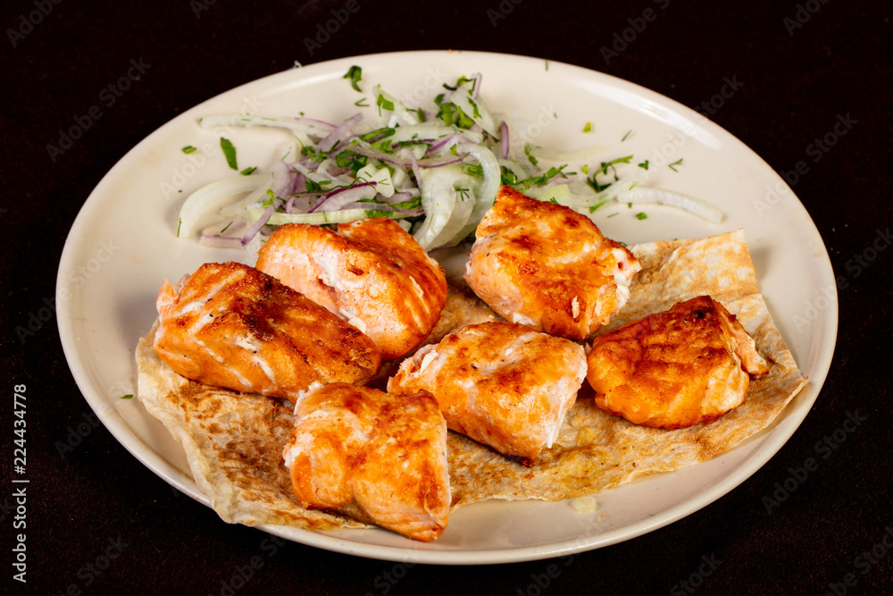 Salmon kebab shashlik