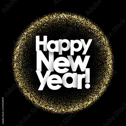 Happy New Year golden shiny greeting card.